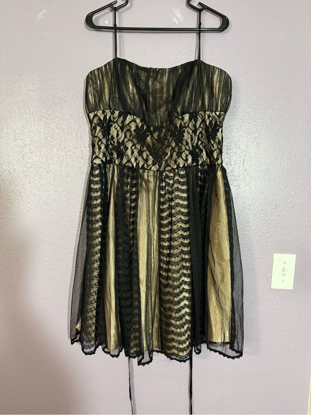 Black and blush Lace Overlay Dress